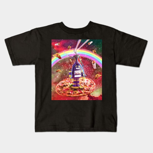 Laser Eyes Outer Space Alien Riding Robot Kids T-Shirt by Random Galaxy